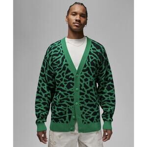Nike Air Jordan Heritage Cardigan Sweater Green Loose Fit Cement DV7573-310 Sz L